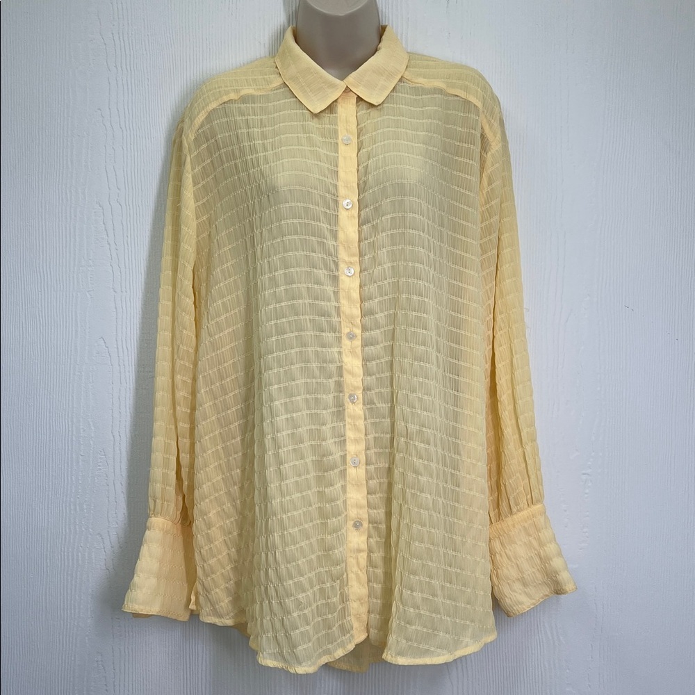 Free People - Love Life Sheer Checkered Pattern Yellow Button-down Blouse Small - Picture 2 of 9